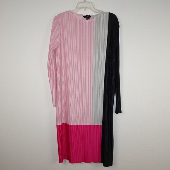 Ming Wang Colorblock Dress Women's Size M Pink Pleated Crinkle Crepe de Chine - Picture 2 of 14